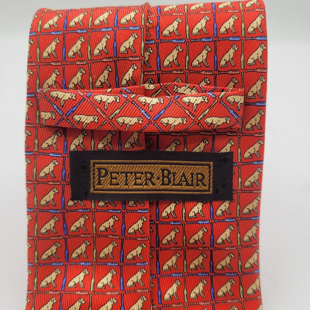 Peter Blair Tie Designer 100% Orange Silk Sitting Dog Novelty USA
